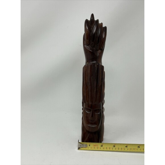 Hand Carved Tribal Tiki Face Bust Statue BRAZIL South America Heavy Wood Vintage - Picture 4 of 16